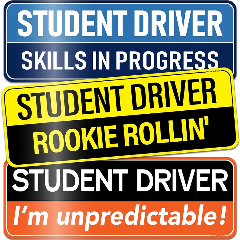 HEY-OKEY 3-Pack Student Driver Magnet for Car – Metal Only (Not for Plastic/Aluminum) – Funny Please Be Patient Reflective Magnetic Bumper Sticker – Removable Rookie Safety Signs – 10 x 3.5 in - Image 1